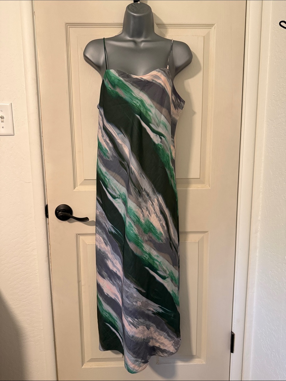 Banana Republic Green Marble-Print Slip Midi Dress